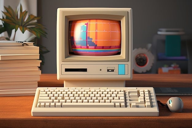 Blick auf einen Computerarbeitsplatz im Retro-Look