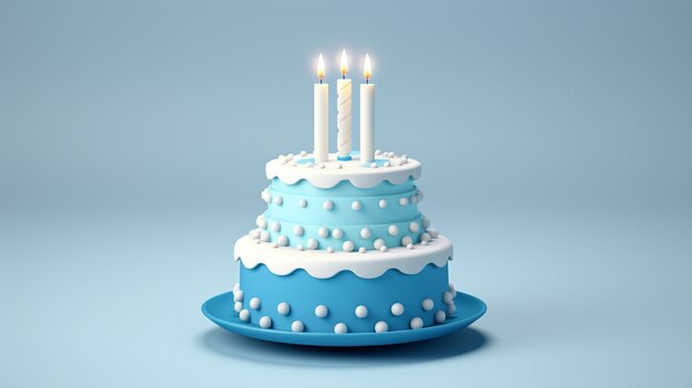 Blick auf einen köstlich aussehenden 3D-Kuchen mit Kerzen