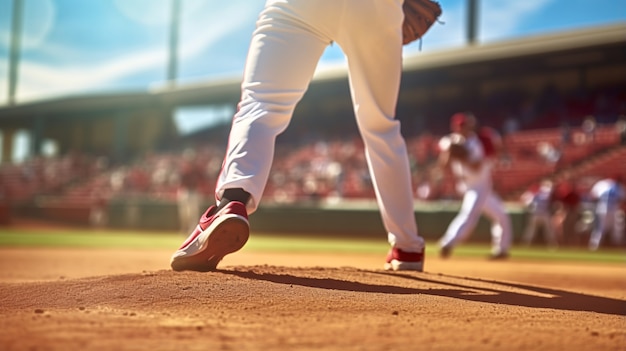 Kostenloses Foto blick auf einen männlichen baseballspieler auf dem spielfeld