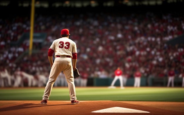 Blick auf einen männlichen Baseballspieler auf dem Spielfeld