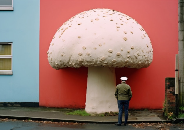 Kostenloses Foto blick auf einen riesigen pilz mit einer person