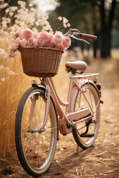 Blick auf Fahrrad mit Blumenkorb