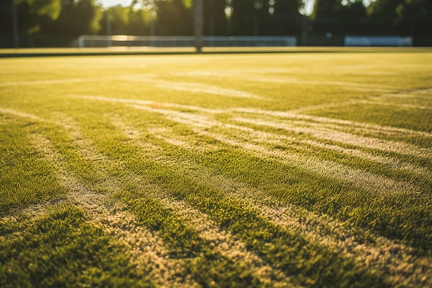 Blick auf Fußballplatz mit Gras