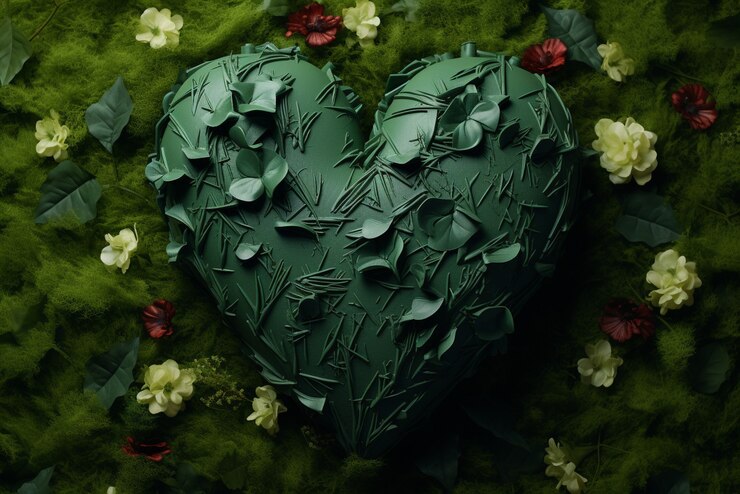 Kostenlose Foto blick auf gebrochenes herz mit blumen