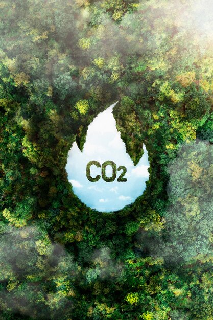 Blick auf grüne Waldbäume mit co2