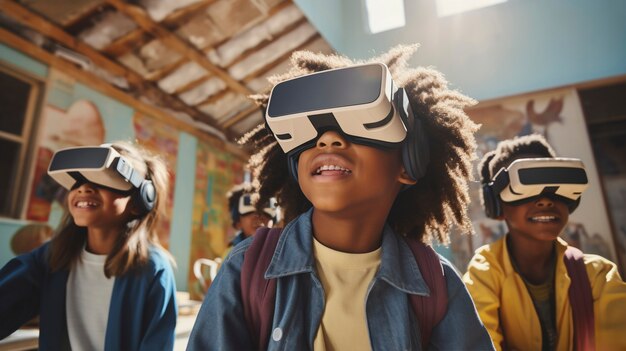 Blick auf junge Schüler mit VR-Brille