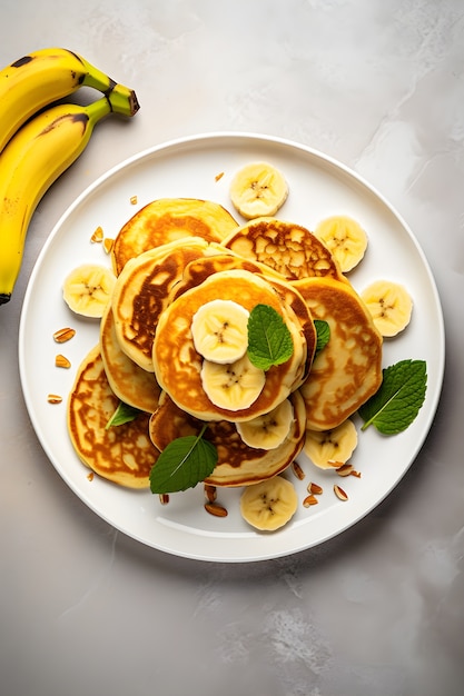 Blick auf köstliche Pfannkuchen mit Bananen