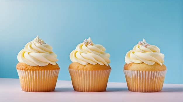 Blick auf köstliche und süße Cupcake-Desserts mit Zuckerguss