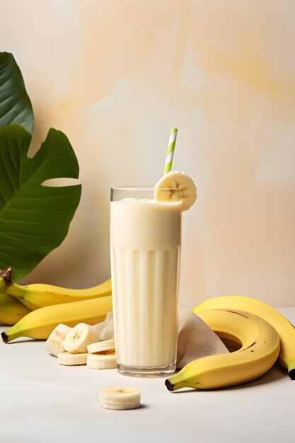 Blick auf köstliches Milchshake-Getränk mit Bananen