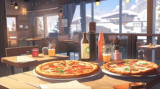 Blick auf schmackhafte Pizza im Anime-Stil