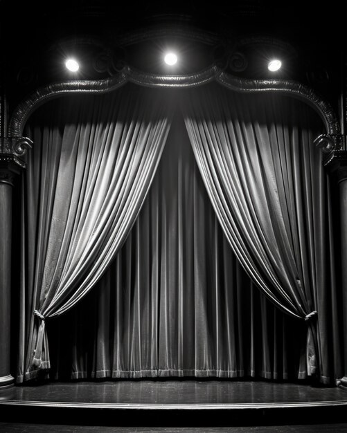 Blick auf schwarz-weiße Theatervorhänge