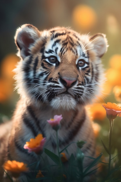 Kostenloses Foto blick auf tigerjunges in freier wildbahn