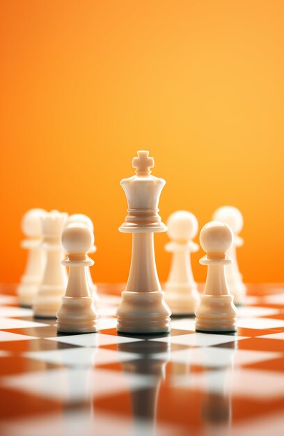 Blick auf weiße Schachfiguren