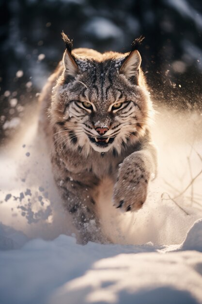 Blick auf wilden Rotluchs mit Schnee im Winter