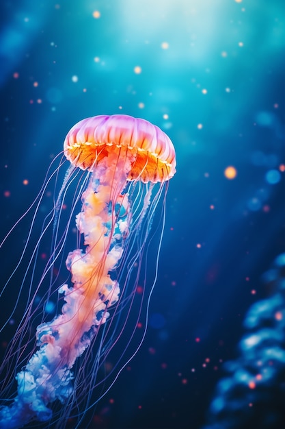 Kostenloses Foto blick auf wunderschöne quallen, die im wasser schwimmen