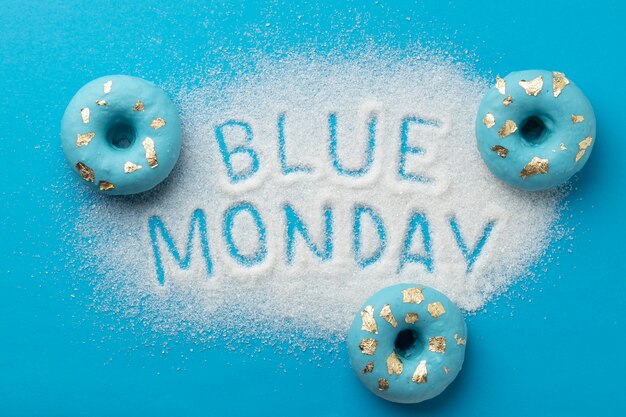 Blue Monday Arrangement mit Donuts