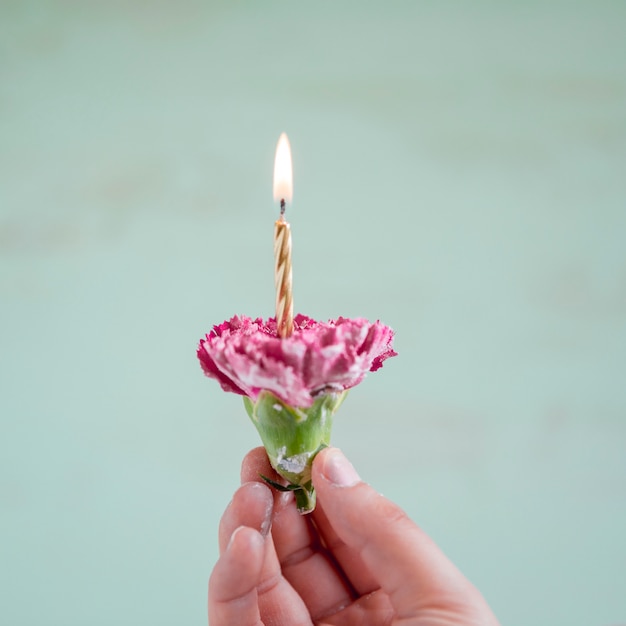 Blume mit brennender Kerze