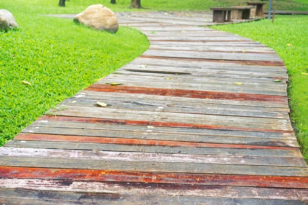 Boardwalk mit trockenen Blättern