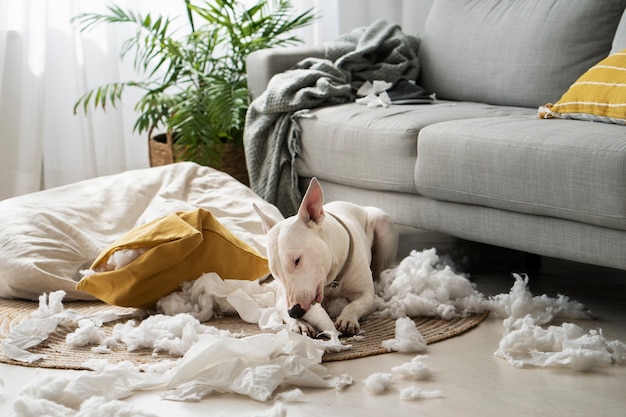 Kostenloses Foto böser hund, der ein durcheinander macht