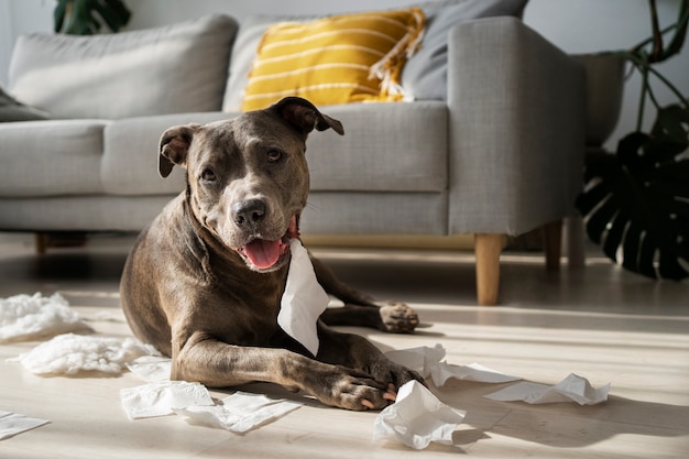 Böser Hund, der ein Durcheinander macht