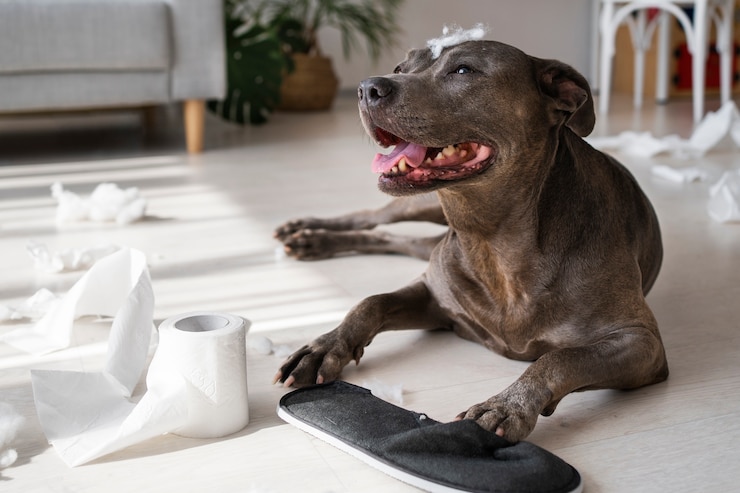 Kostenlose Foto böser hund, der ein durcheinander macht