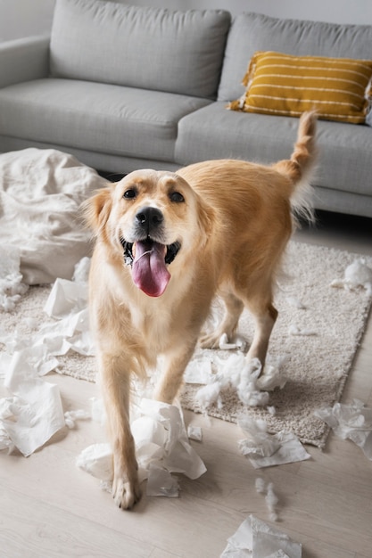 Böser Hund, der ein Durcheinander macht