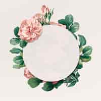 Kostenloses Foto botanisches rundes abzeichen mit rosa rosenrahmen