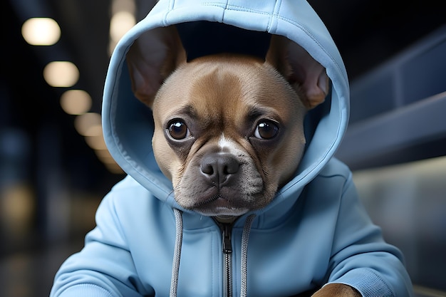 Kostenloses Foto bouledogue terrier trägt ein hoodie-wallpapier