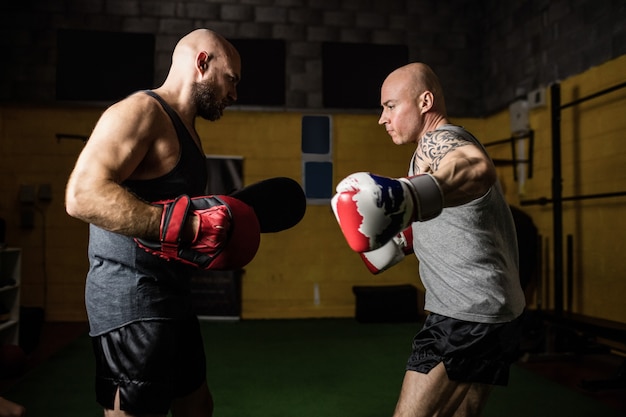 Boxer, die im Fitnessstudio Boxen üben