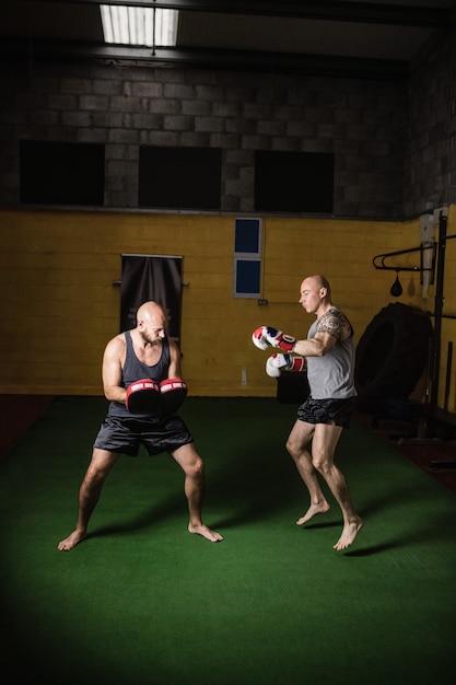 Kostenloses Foto boxer, die im fitnessstudio boxen üben