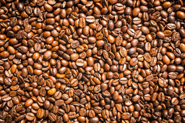 Braune Kaffeebohnen und Samen