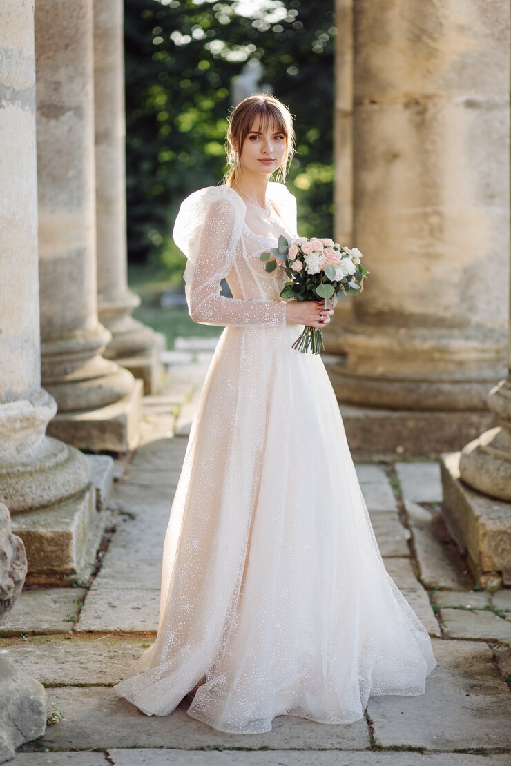 Kostenlose Foto braut mit hochzeitsbouquet