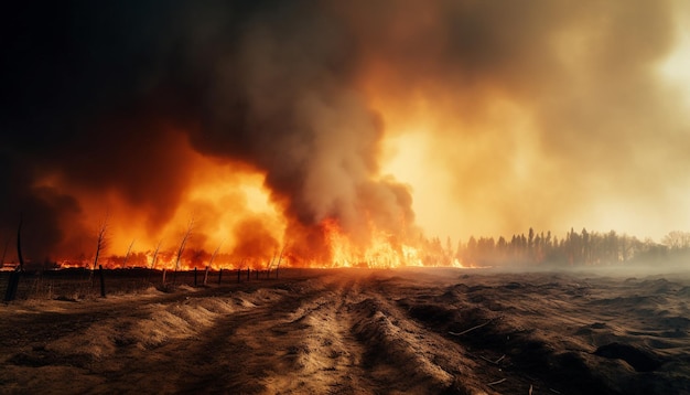 Brennendes Waldinferno zerstört die natürliche Umgebung vollständig generative KI