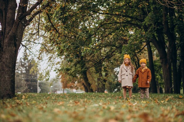 Bruder und Schwester haben Spaß zusammen im Park