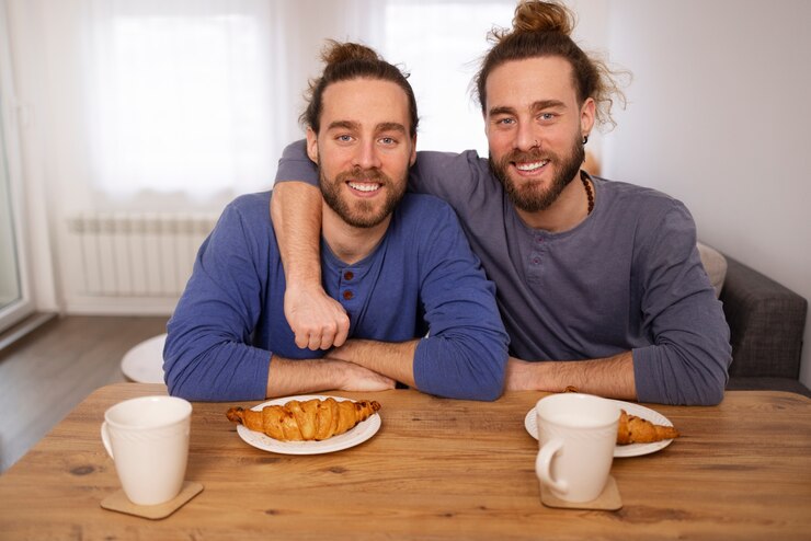 Kostenlose Foto brüder, die vorderansicht des frühstücks haben