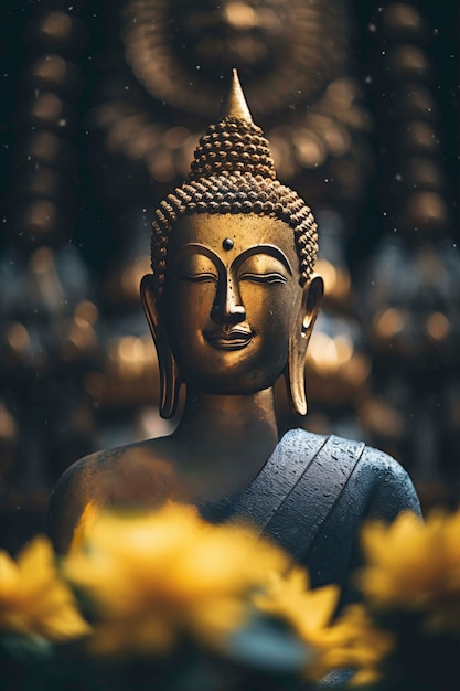 Kostenloses Foto buddha-statue mit blumen