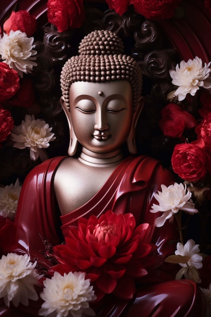 Kostenloses Foto buddha-statue mit blumen