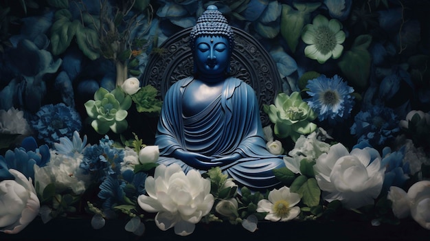 Kostenloses Foto buddha-statue mit blumen