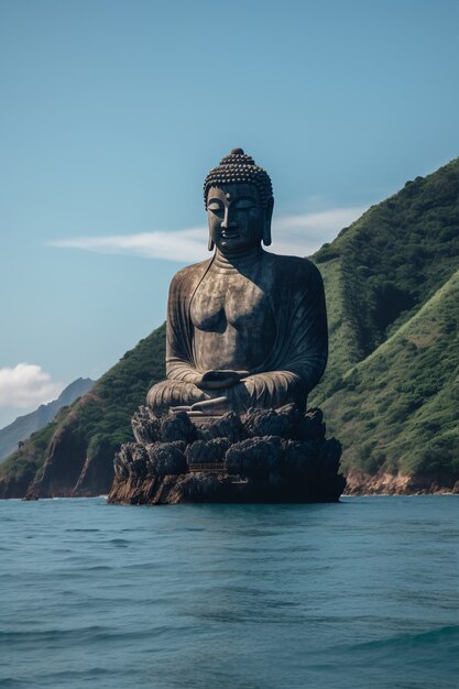 Buddha-Statue mit natürlicher Wasserlandschaft