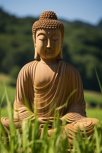 Kostenloses Foto buddha-statue mit naturlandschaft