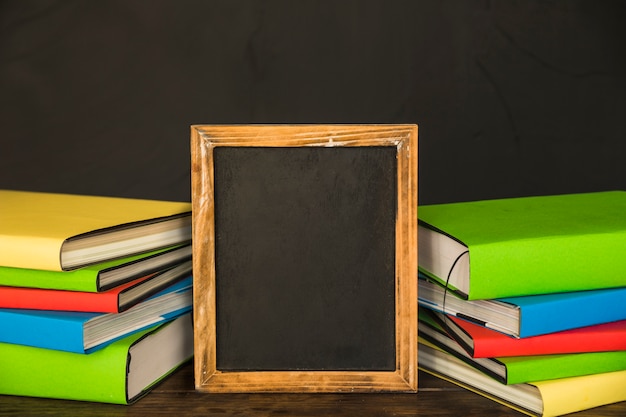 Bücher mit Tafel in der Mitte