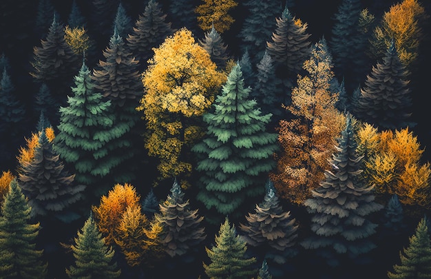 Bunte Bäume im generativen Al des Herbstwaldes