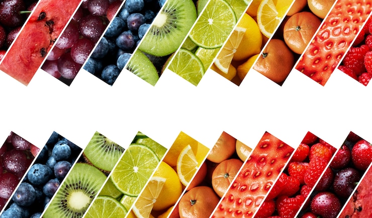 Kostenlose Foto bunte collage aus früchten textur hautnah