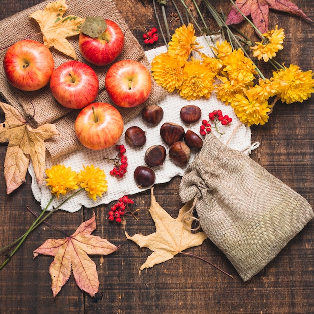 Kostenloses Foto bunte herbstzusammensetzung der draufsicht