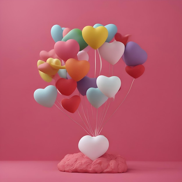 Kostenloses Foto bunte herzförmige luftballons auf rosa hintergrund 3d-rendering