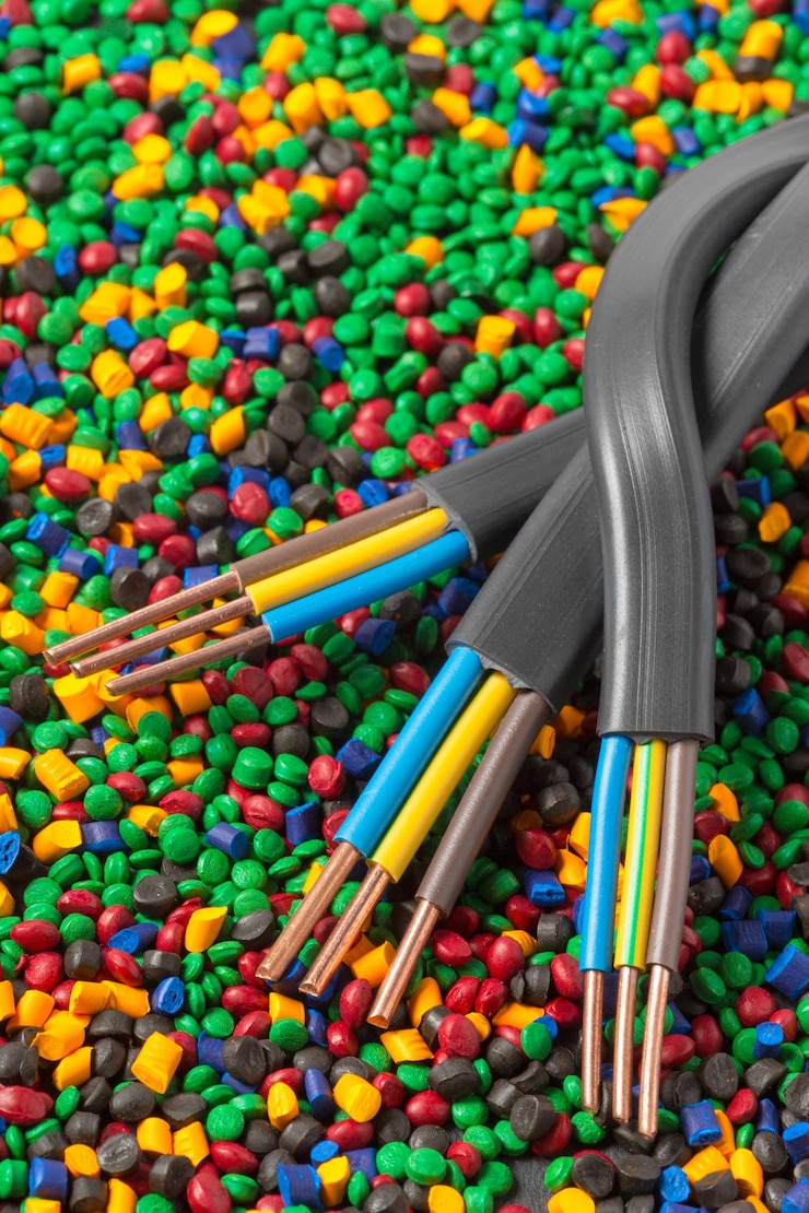 Kostenlose Foto bunte kunststoff-polymer-granulat für kabel