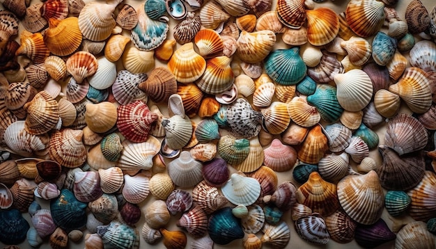 Bunte Muschelsammlung, ein Souvenir aus den Ferien, generiert von KI