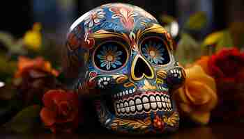 Kostenloses Foto bunte totenköpfe zur feier des tages der toten symbolisieren die mexikanische kultur, die durch künstliche intelligenz erzeugt wird