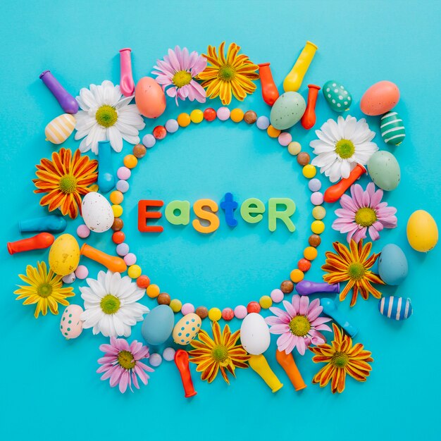 Bunter Kreis der Süßigkeiten mit Wort Ostern