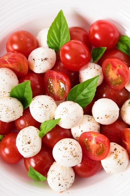 Caprese Salat mit Mozzarella Tomaten und Basilikum